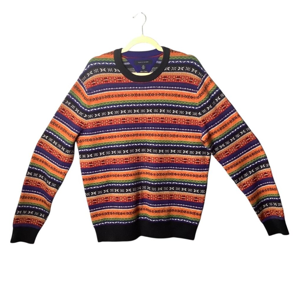 Tommy‎ Hilfiger Lux Cotton Fair Isle Striped Sweater Multicolor Men Large